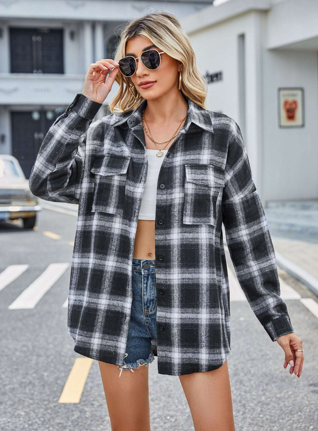 Casual Plaid Flannel Shirt with Pocket