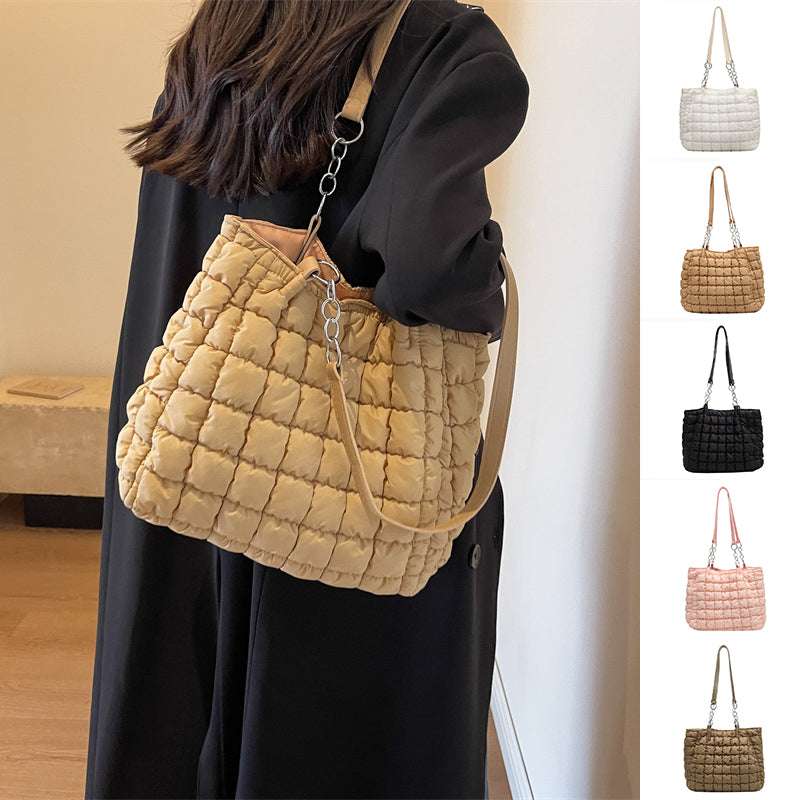 Elegant Plaid Chain Nylon Tote Bag Fashionable and Functional Shoulder Bag