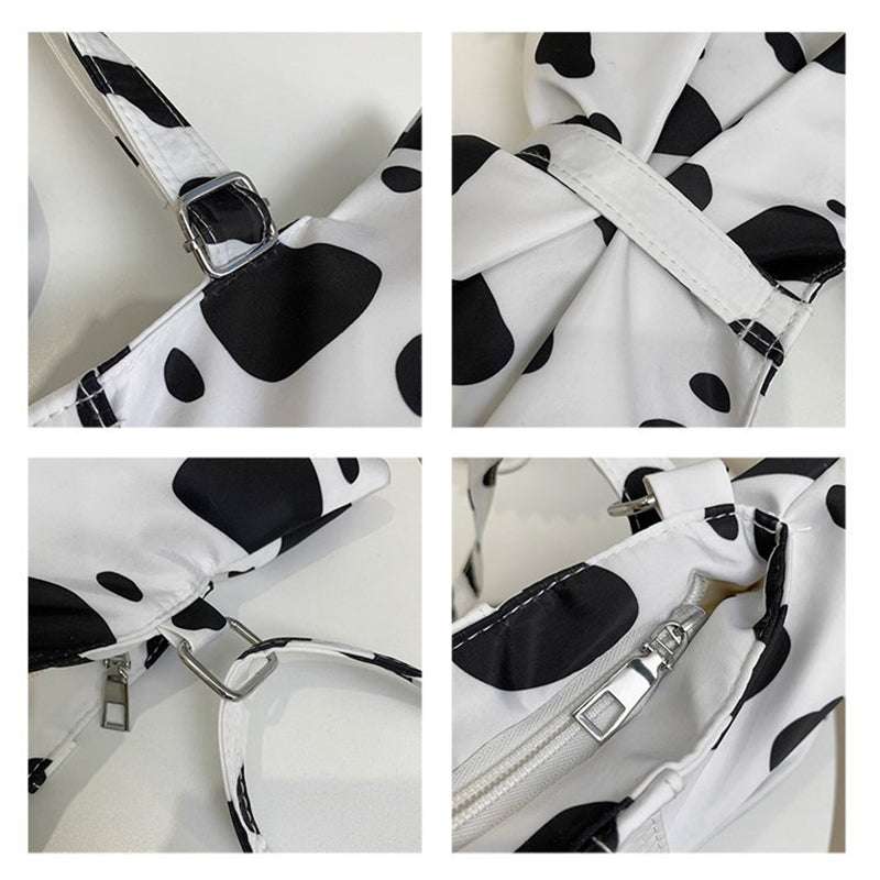 Fashion Large Bow Shoulder Bag With Cute Cow Print For Girls
