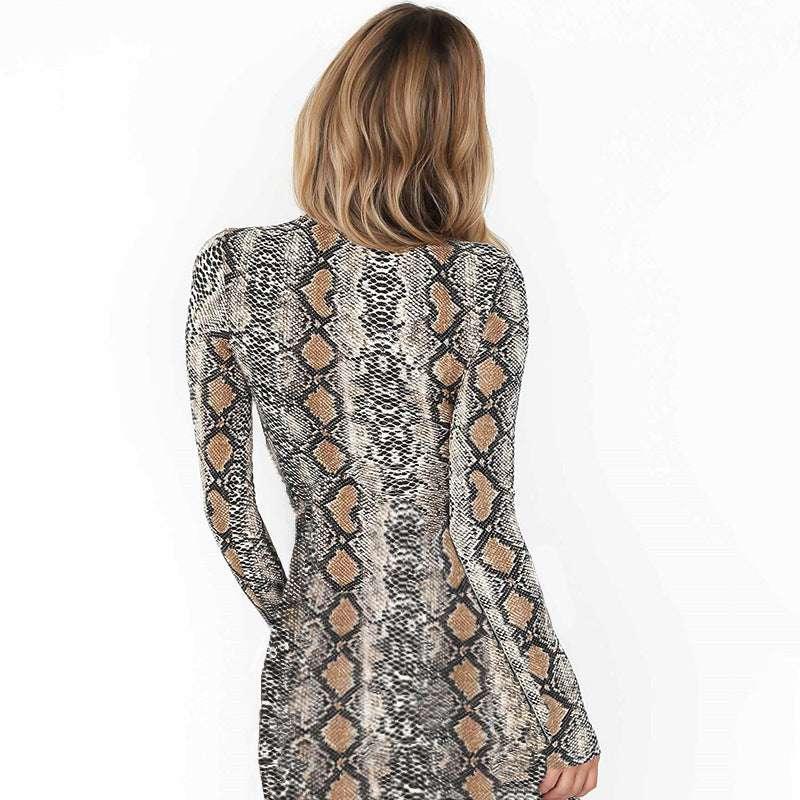 Fashion Print Long Sleeve Snake Grain Dress