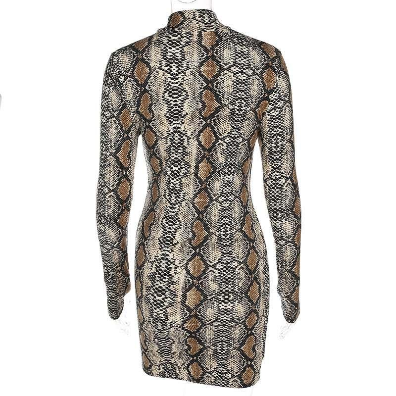 Fashion Print Long Sleeve Snake Grain Dress