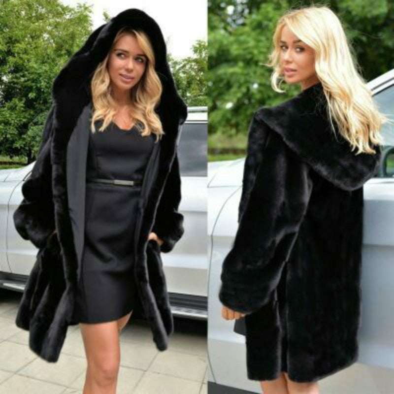 Womens Black fur coat