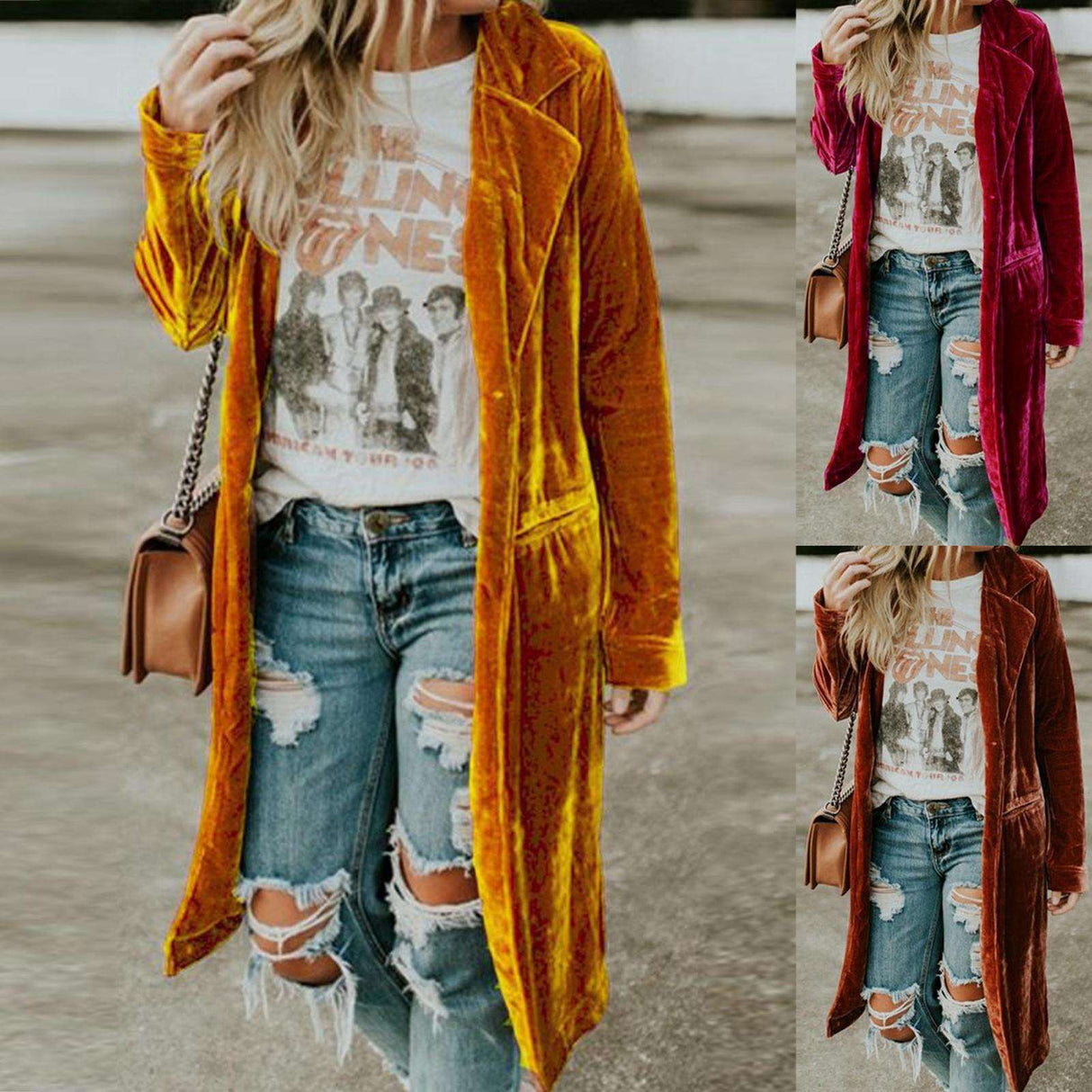 Golden Velvet Trench Coat Maxi Coat