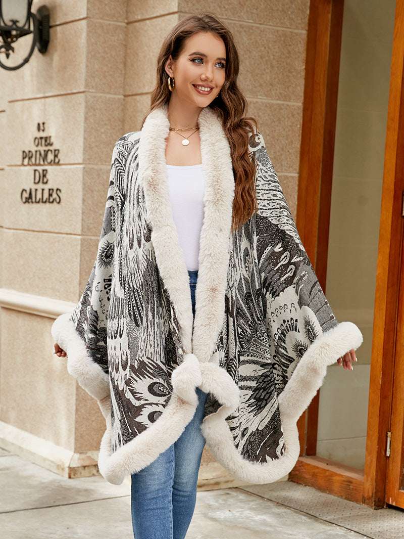 Leopard Print Knitted Cloak for Women - Stylish European and American Streetwear