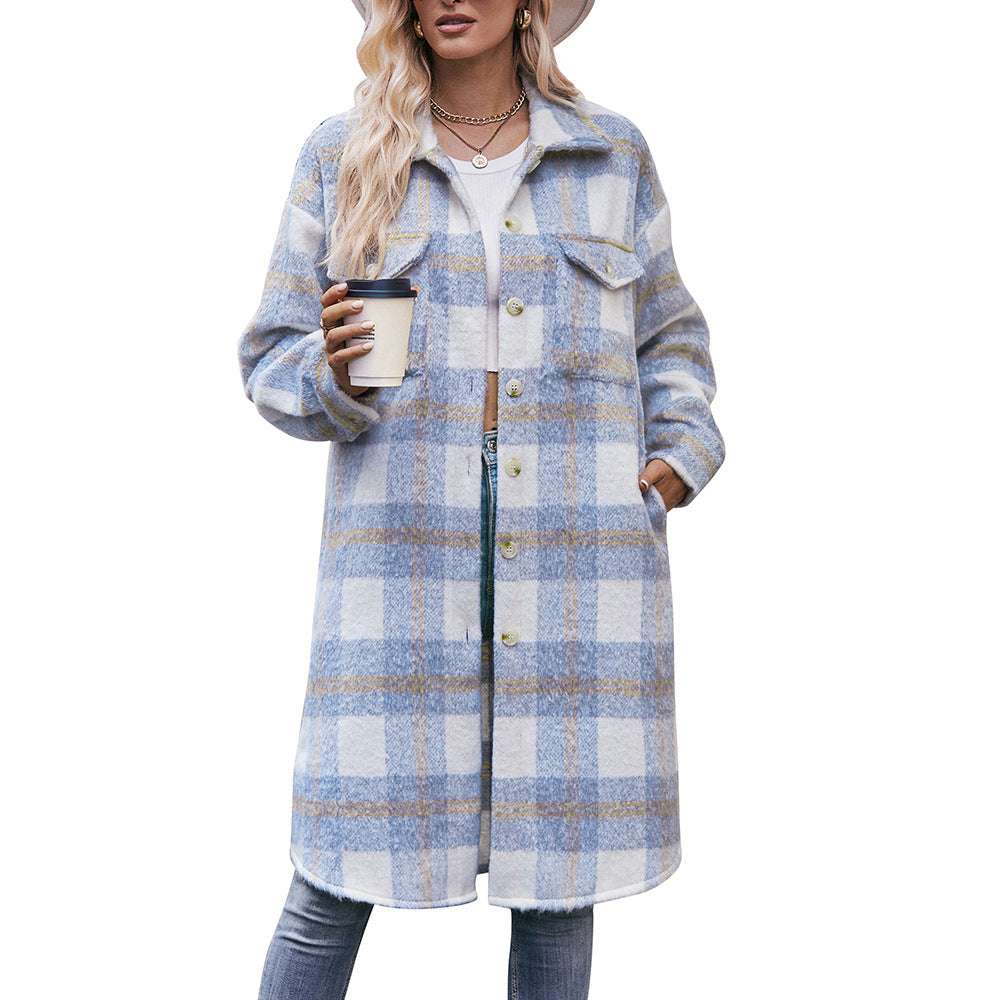 Plaid Mohair Coat with Long-Length Design