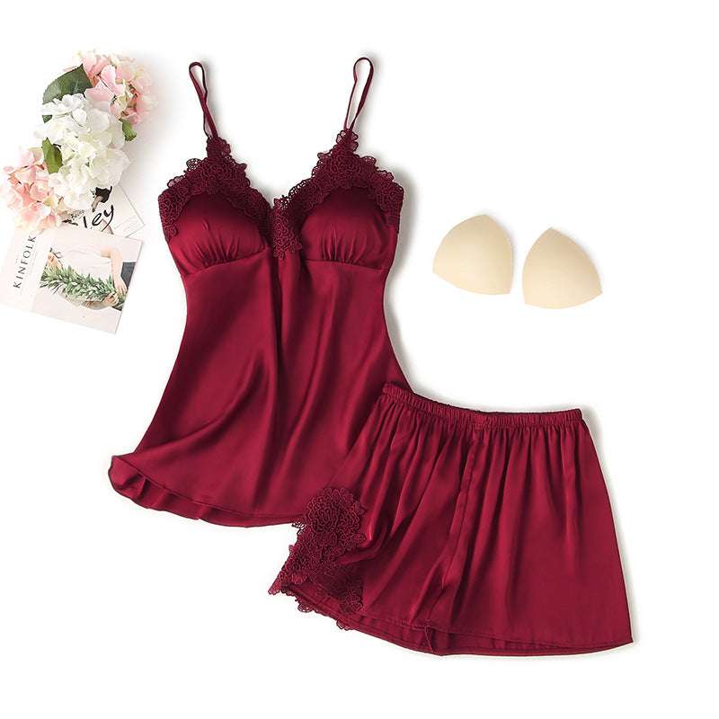 Shorts Suit With Chest Pad Silk Loungewear