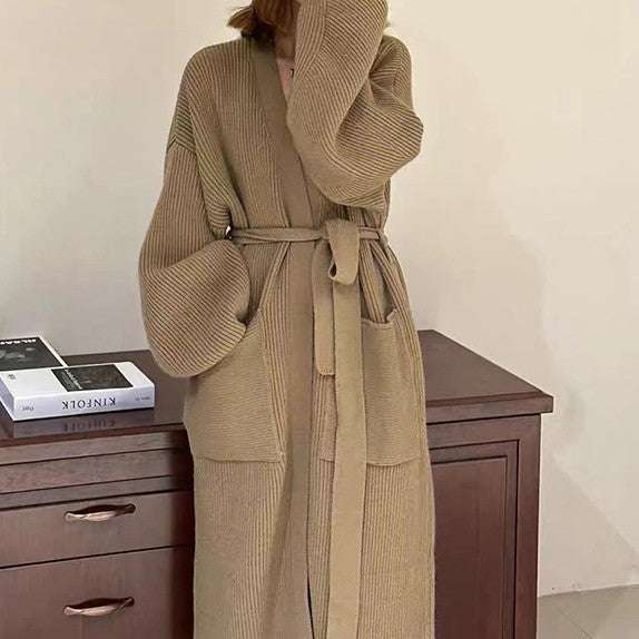 Women's Long Over-the-knee Belted Sweater Cardigan Coat
