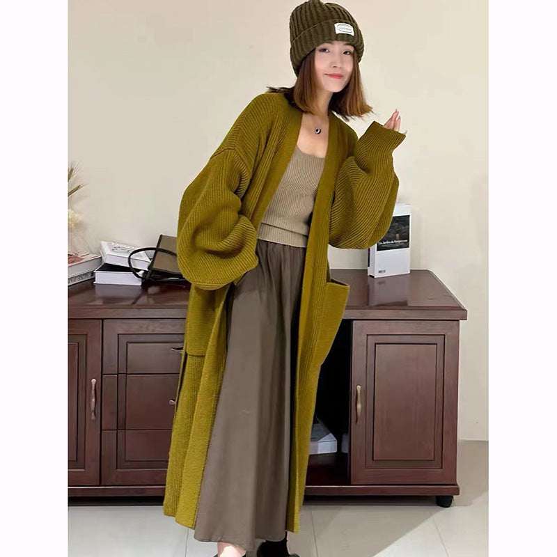 Women's Long Over-the-knee Belted Sweater Cardigan Coat