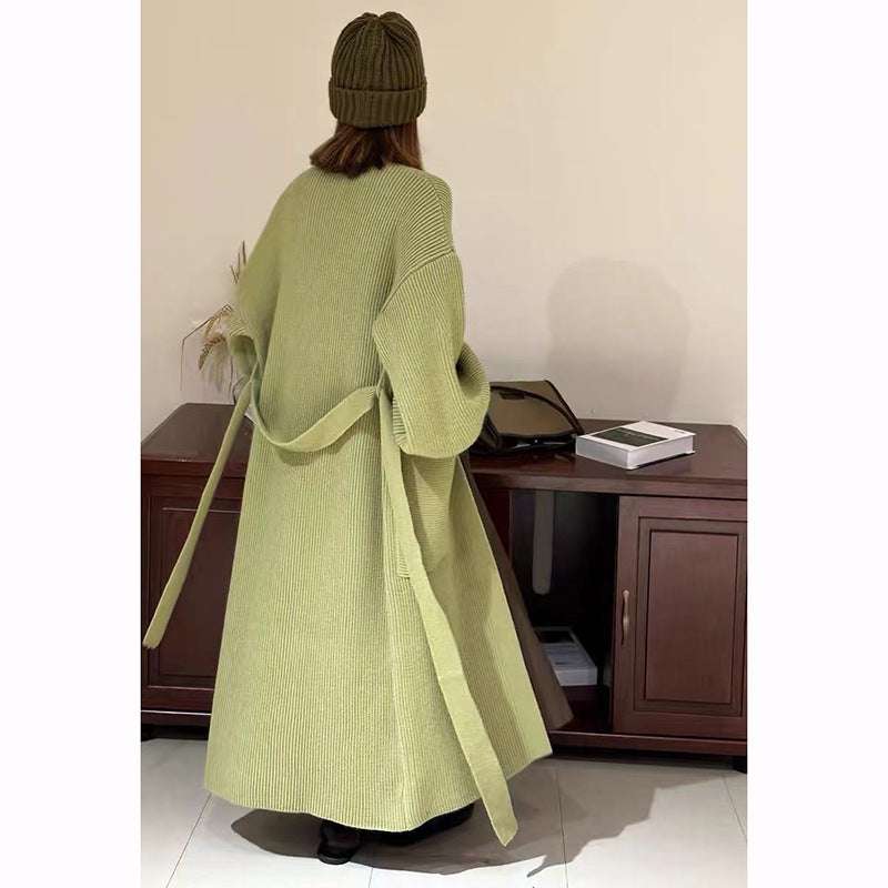Women's Long Over-the-knee Belted Sweater Cardigan Coat