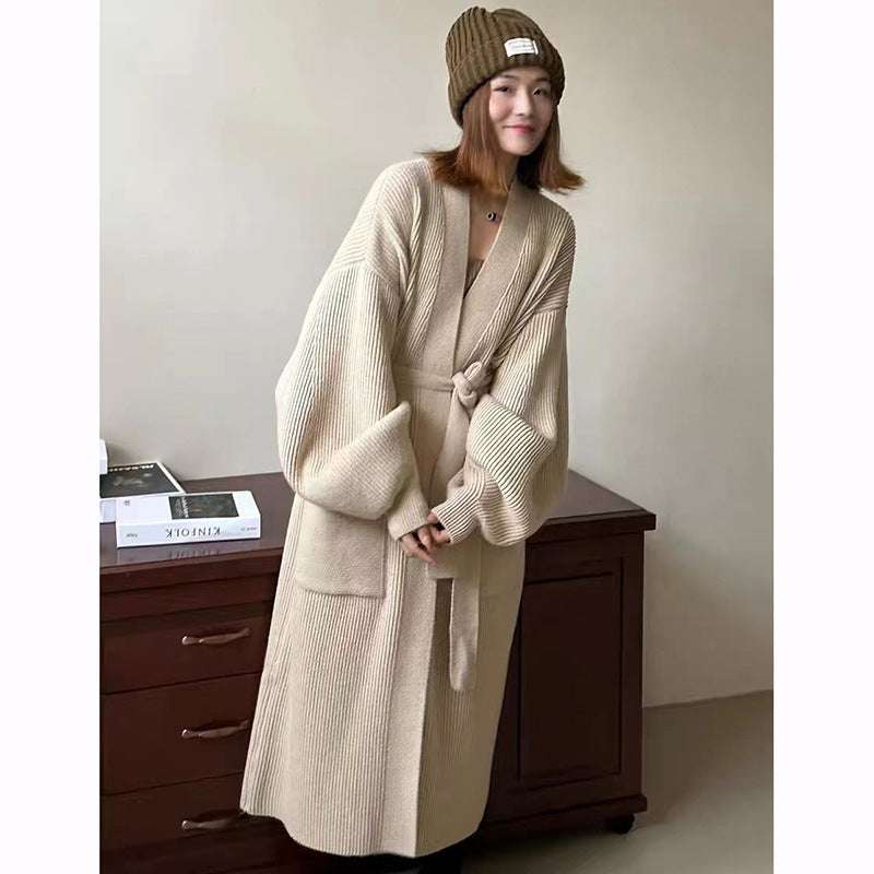 Women's Long Over-the-knee Belted Sweater Cardigan Coat