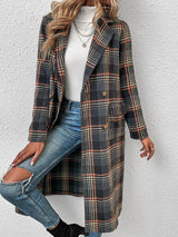 Women's Chic Double Breasted Plaid Wool Coat