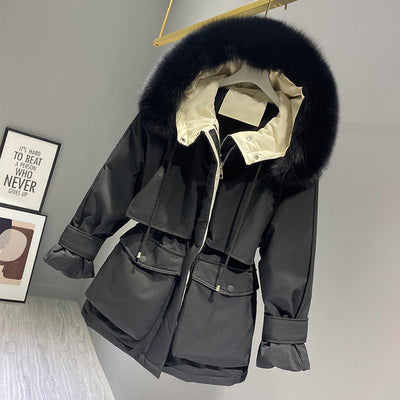 Women's Winter Down Jacket with Hood and Faux Fur Collar