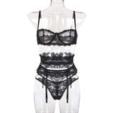 Sultry Lace 3-Piece Lingerie Set with Transparent Bra