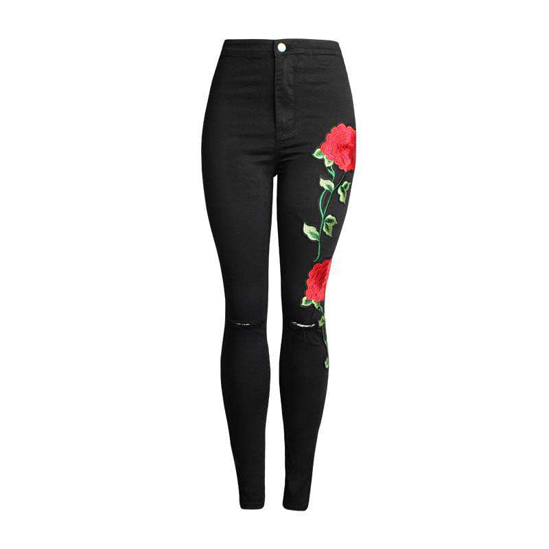 3D Embroidered Slim Fit Jeans