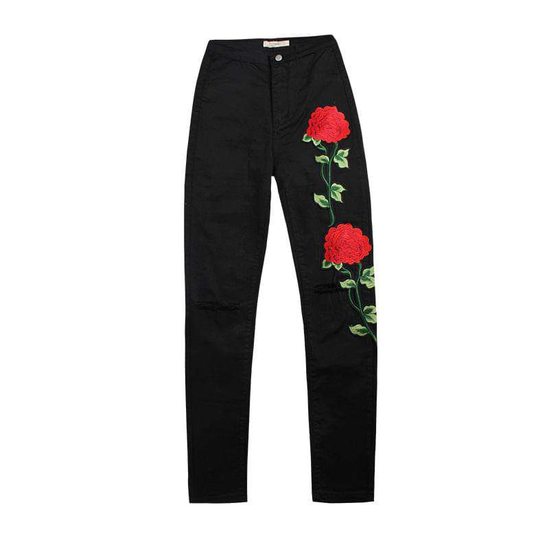 3D Embroidered Slim Fit Jeans