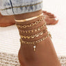 Gold Heart Crystal Key Anklet Set - Pack of 5