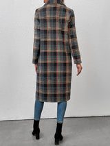 Women's Chic Double Breasted Plaid Wool Coat