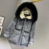 Women's Winter Down Jacket with Hood and Faux Fur Collar