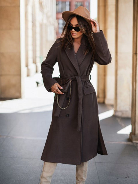 Women's Elegant Woolen Coat with Suit Collar for Commuter Fashion