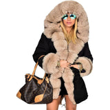 Women's Long Hooded Coat with Faux Fur Collar and Dovetail Hem