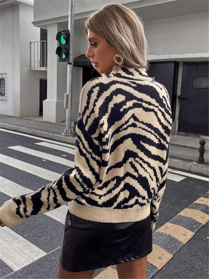 Autumn And Winter Loose Pullover Zebra Pattern Knitted Sweater