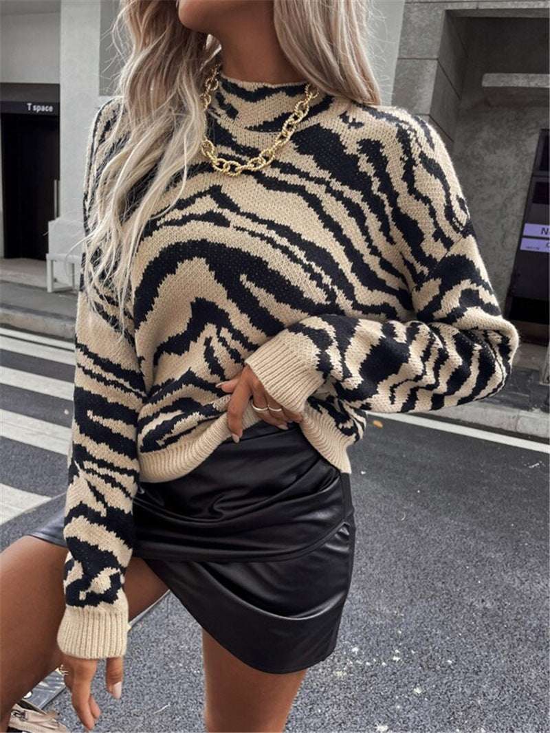 Autumn And Winter Loose Pullover Zebra Pattern Knitted Sweater
