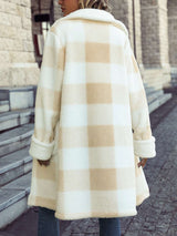 Beige Plaid Striped Polyester Coat