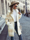 Beige Plaid Striped Polyester Coat