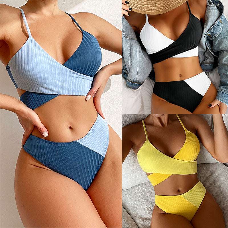 Patchwork Bikini with High-Waist and Cheeky Bottom Swimsuit