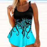 Octopus Print Bikini Swimsuit with Blue Fabric