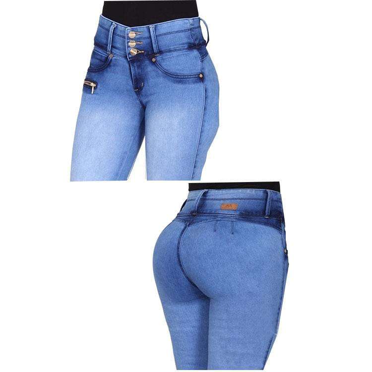 Blue button Zipper Jeans