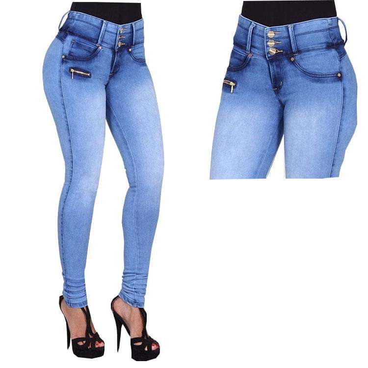 Blue button Zipper Jeans
