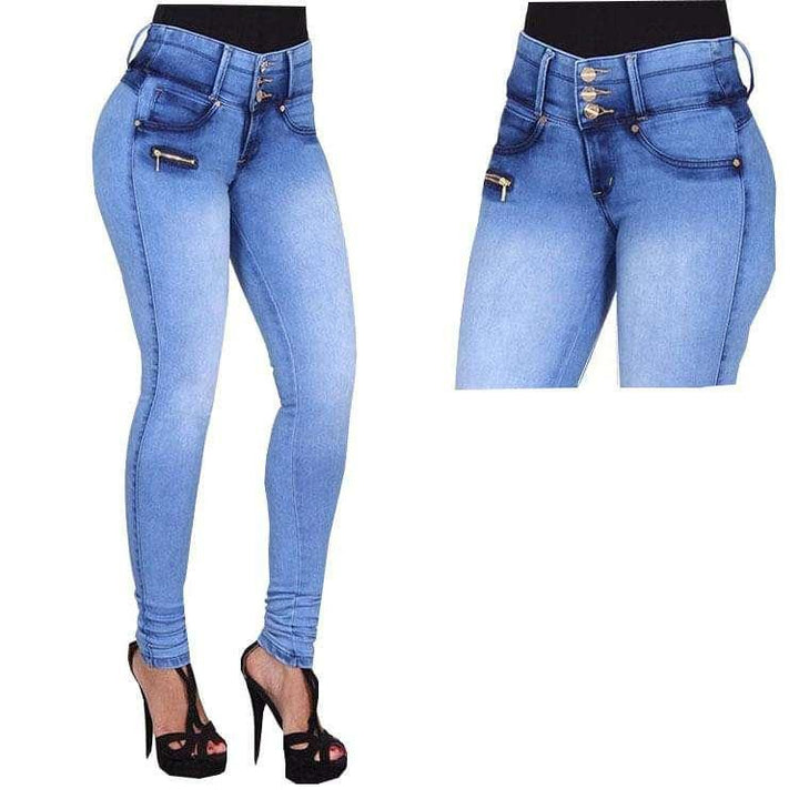 Blue button Zipper Jeans