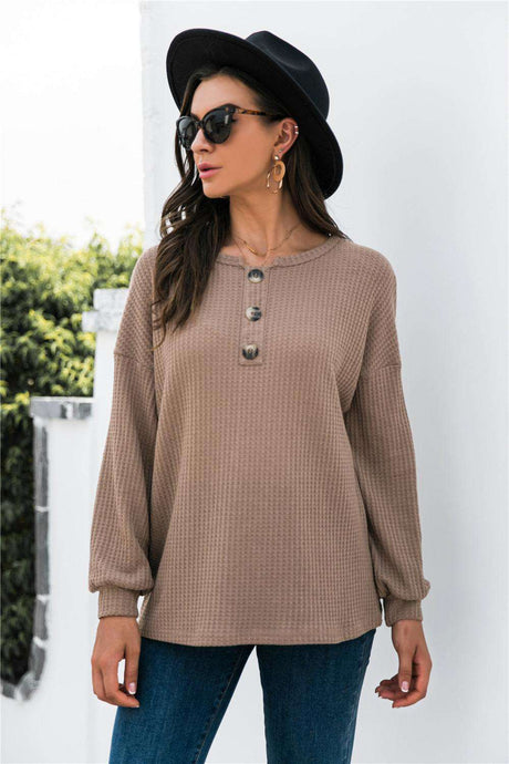 Button-Up Ribbed Knit Top