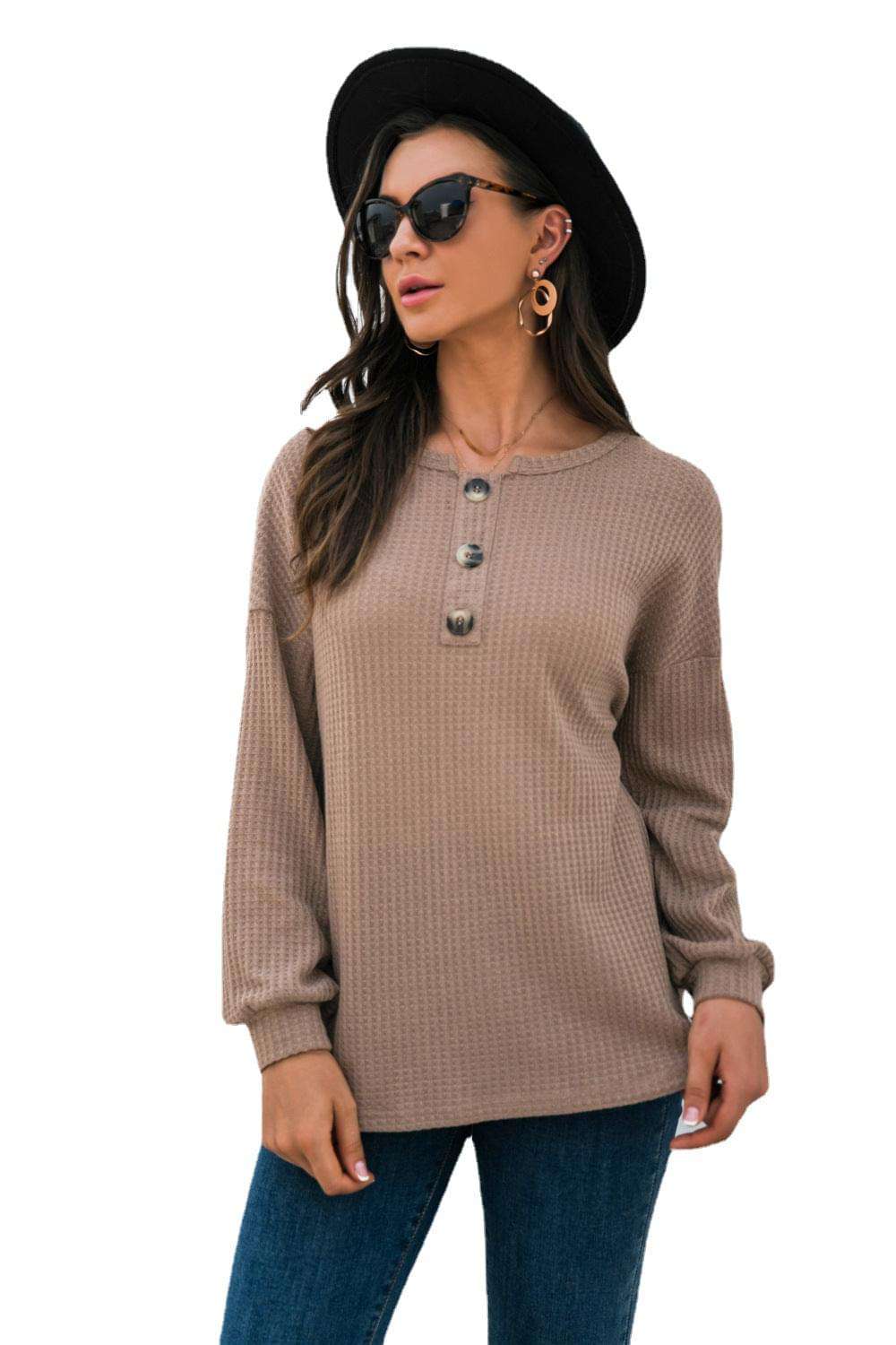 Button-Up Ribbed Knit Top