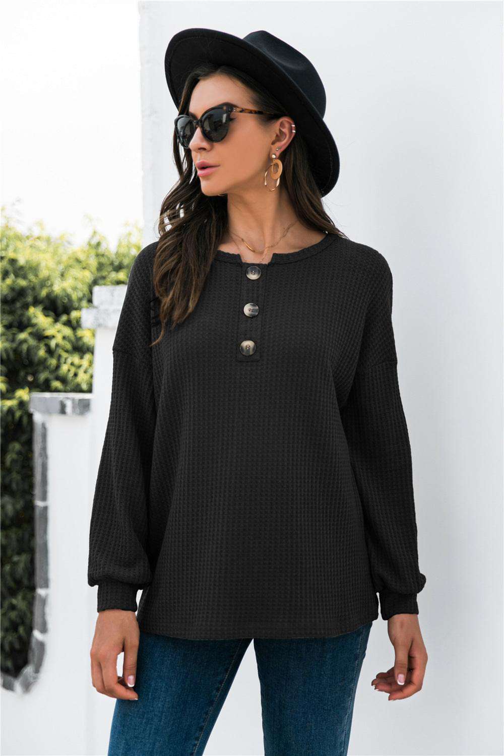 Button-Up Ribbed Knit Top