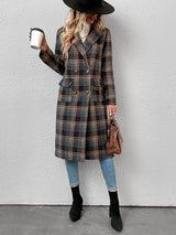 Women's Chic Double Breasted Plaid Wool Coat