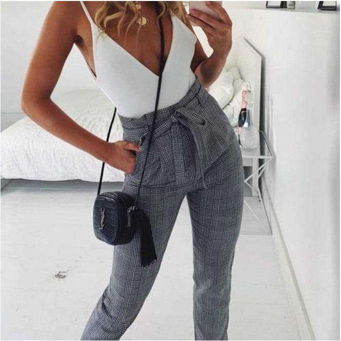 Casual Pencil Plaid Pants