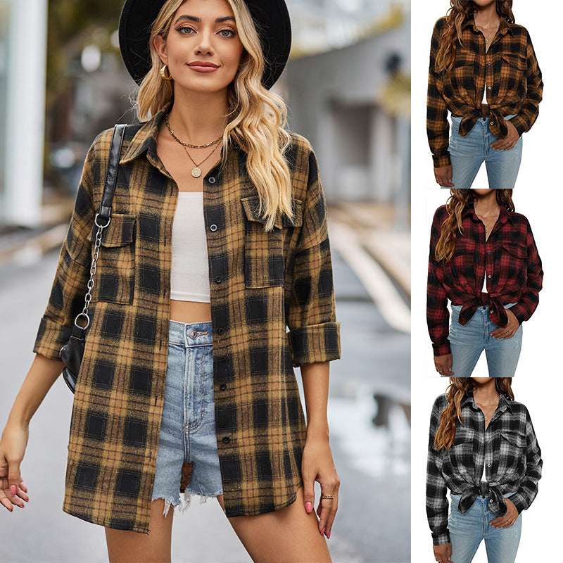 Casual Plaid Flannel Shirt with Pocket