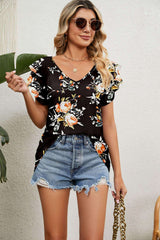 Elevated Casual V Neck Short Sleeve Patterned Top