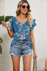 Elevated Casual V Neck Short Sleeve Patterned Top