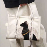 Cat Embroidered Leather Canvas Crossbody Bag