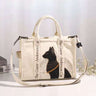 Cat Embroidered Leather Canvas Crossbody Bag