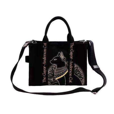 Cat Embroidered Leather Canvas Crossbody Bag