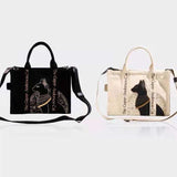 Cat Embroidered Leather Canvas Crossbody Bag