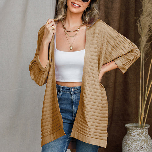 Women's Knit Cardigan Coat with Half Sleeves