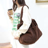 Corduroy Drawstring Shoulder Bag with Multi-Pocket Design