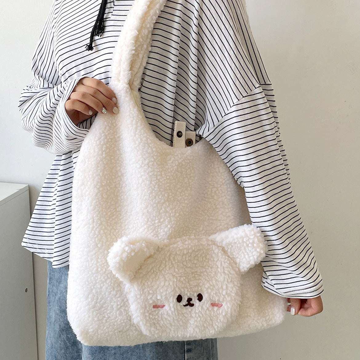 Cozy Plush Cartoon Bear Shoulder Bag for Women
