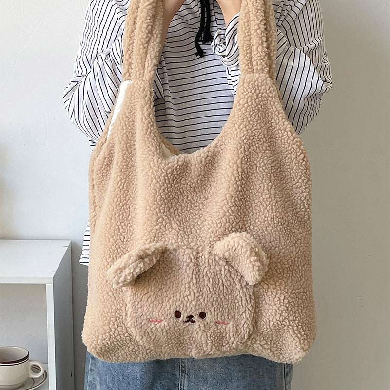 Cozy Plush Cartoon Bear Shoulder Bag for Women