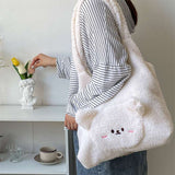 Cozy Plush Cartoon Bear Shoulder Bag for Women